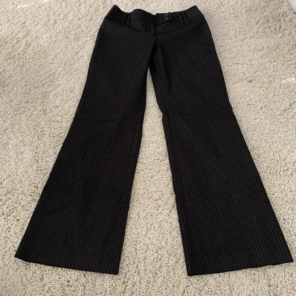 Ann Taylor LOFT Pants Womens Sz 2 ANN Pin-Striped Black Trouser Wide Waistband - Picture 1 of 6